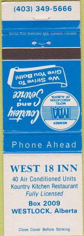 Matchbook Cover - West 18 Inn Westlock AB