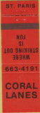 Matchbook Cover - Coral Lanes St Paris bowling
