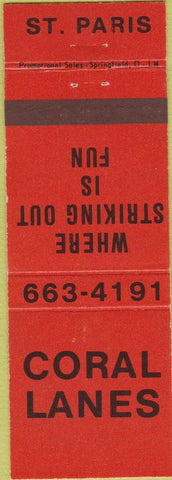 Matchbook Cover - Coral Lanes St Paris bowling