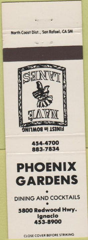 Matchbook Cover - Phoenix Gardens Ignacio CA Nave bowling