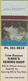 Matchbook Cover - Kang's Sewing Shop Radcliff KY