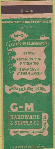 Matchbook Cover - GM Hardware Supply Beaumont TX