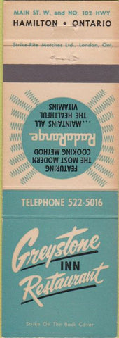 Matchbook Cover - Greystone Inn Restaurant Hamilton ON