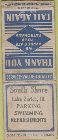 Matchbook Cover - South Shore Lake Zurich IL BOBTAIL WORN