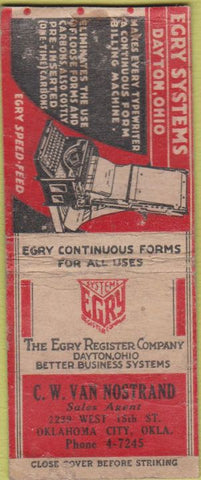 Matchbook Cover - Egry Typewriter billing Oklahoma City OK POOR BOBTAIL