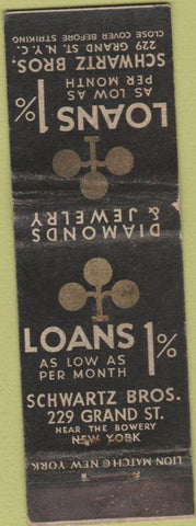 Matchbook Cover - Schwartz Bros Loans Pawn New York City WEAR