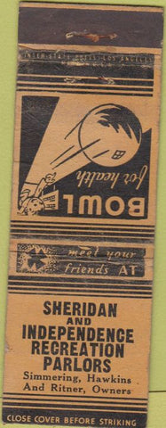 Matchbook Cover - Sheridan Independence Rec Parlors bowling