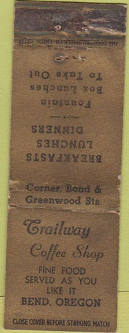 Matchbook Cover - Trailway Coffee Shop Bend OR WORN
