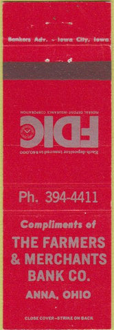 Matchbook Cover - Farmers Merchants Bank Anna OH