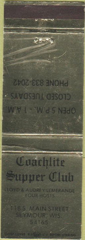 Matchbook Cover - Coachlite Supper Club Seymour WI WEAR