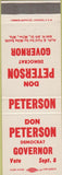 Matchbook Cover - Don Peterson Democrat Governor Election WI Wisconsin