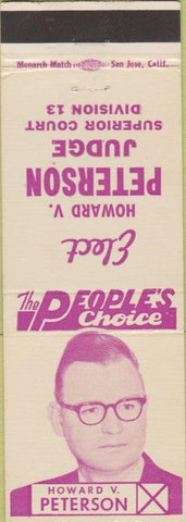 Matchbook Cover - Howard Peterson Judge Tempe AZ