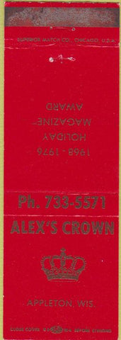 Matchbook Cover - Alex's Crown Appleton WI 1976