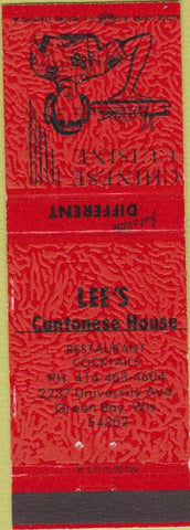 Matchbook Cover - Lee's Cantonese House Green Bay WI Chinese