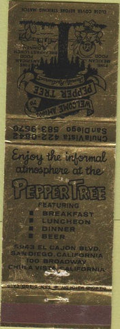 Matchbook Cover - Pepper Tree San Diego CA Chula Vista