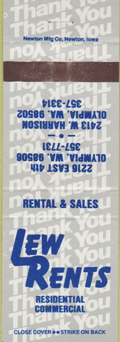 Matchbook Cover - Lew Rents real estate Olympia WA