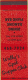Matchbook Cover - Wally's Spot Supper Club Green Bay WI