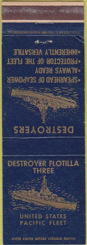 Matchbook Cover - Destroyer Flotilla Three United States Pacific Fleet