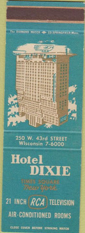 Matchbook Cover - Hotel Dixie New York City