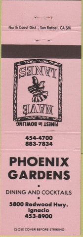 Matchbook Cover - Phoenix Gardens Ignacio CA Nave bowling pink