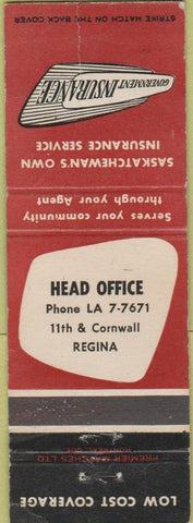 Matchbook Cover - Government Insurance Regina SK WEAR