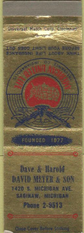 Matchbook Cover - Dave Harold Meyer Insurance Saginaw MI
