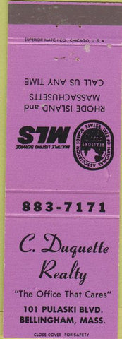 Matchbook Cover - C Duquette Realty Bellingham MA