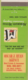 Matchbook Cover - Oscar Ryan Merchants Insurance Buffalo NY Blackstone MA