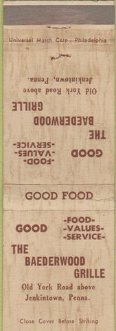 Matchbook Cover - Baederwood Grille Jenkintown PA WEAR
