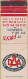 Matchbook Cover - Dominion Automobile Association Car Club