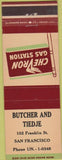 Matchbook Cover - Chevron oil gas Butcher Tiedje San Francisco CA
