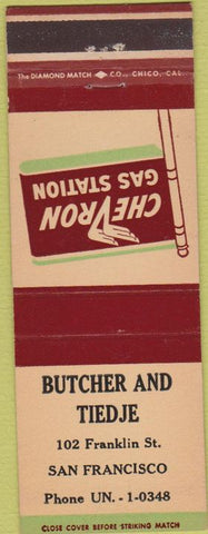 Matchbook Cover - Chevron oil gas Butcher Tiedje San Francisco CA