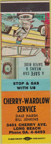 Matchbook Cover - Cherry Wardlow Service oil gas Long Beach CA