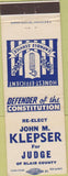 Matchbook Cover - John Klepser Judge Blair County OH