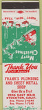 Matchbook Cover - Frank's Plumbing Sheet Metal Stockton CA