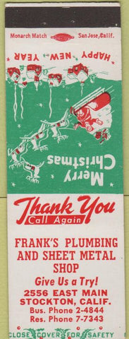 Matchbook Cover - Frank's Plumbing Sheet Metal Stockton CA