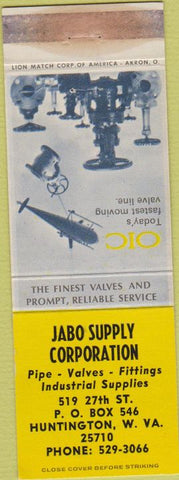 Matchbook Cover - Jabo Supply Co Pipe Valves Huntington SV WEAR