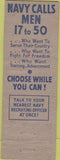 Matchbook Cover - United States Navy  WORN