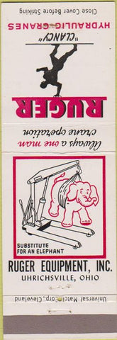 Matchbook Cover - Ruger Hydraulic Cranes Uhrichsville OH WEAR