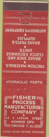 Matchbook Cover - Fisher Manufacturing Chicago IL Brake parts