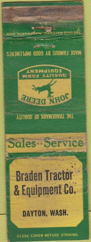 Matchbook Cover - John Deere Tractors Dayton WA POOR