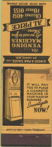 Matchbook Cover - Vending Machines St Louis MO