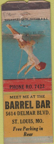 Matchbook Cover - Barrel Bar St Louis MO Pinup WORN girlie WWII