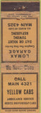 Matchbook Cover - Yellow Cabs taxi Hertz Rental Cars Lomax Garage WORN