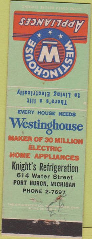 Matchbook Cover - Westinghouse Appliances Knight's Refrigeration Port Huron MI