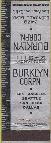 Matchbook Cover - Burklyn Corp Los Angeles CA ruler WEAR