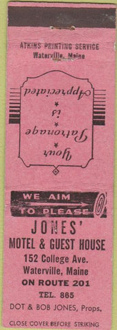 Matchbook Cover - Jones' Motel Guest House Waterville ME