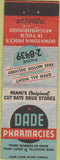 Matchbook Cover - Dade Pharmacies drug Miami FL