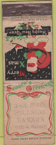 Matchbook Cover - Hillside Tavern Arrow STAMPED Christmas WORN