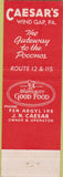 Matchbook Cover - Caesar's Wind Gap PA WEAR